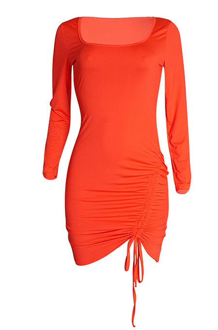 Purple Euramerican Women Long Sleeve Shirred Detail Fashion Pure Color Tight Mini Dress Q926-2