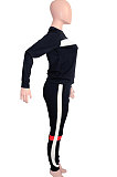 Dark Blue Women Fleece Woollen Sweater Spliced Stripe Sport Long Sleeve Casual Pants Sets SN390203-3