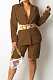 Coffee Fashion Long Sleeve Lapel Neck Single-Breasted Small Suit Wide Leg Shorts Solid Color Not With Beltband OL Sets TRS1173-5