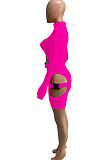 LemonYellow Women Club Wear Hollow Out Solid Color Buckle Long Sleeve Sexy Romper Shorts Q940-6