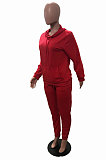 Yellow Modest Casual Long Sleeve Hoodie Sweat Pants Solid Color Two-Piece YSH6199-1