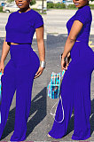 Green Euramerican Sexy Women Dew Waist Short Sleeve Pocket Pure Color Pants Sets KF61-7