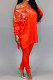 Red Casual Sequins Long Sleeve Round Neck Loose Top Bodycon Pants Two-Piece TZ10863-1