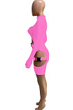 Black Women Club Wear Hollow Out Solid Color Buckle Long Sleeve Sexy Romper Shorts Q940-1
