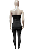 White Women Ribber Solid Color Strapless Split Tops Long Pants Casual Two-Pieces Q935-1