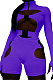 Purple Women Club Wear Hollow Out Solid Color Buckle Long Sleeve Sexy Romper Shorts Q940-3