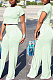 Light Blue Euramerican Sexy Women Dew Waist Short Sleeve Pocket Pure Color Pants Sets KF61-8