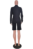 Gray Fashion Long Sleeve Lapel Neck Single-Breasted Small Suit Wide Leg Shorts Solid Color Not With Beltband OL Sets TRS1173-3