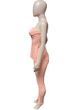 White Women Ribber Solid Color Strapless Split Tops Long Pants Casual Two-Pieces Q935-1