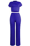Orange Euramerican Sexy Women Dew Waist Short Sleeve Pocket Pure Color Pants Sets KF61-6