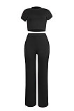 Orange Euramerican Sexy Women Dew Waist Short Sleeve Pocket Pure Color Pants Sets KF61-6