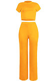 Dark Gray Euramerican Sexy Women Dew Waist Short Sleeve Pocket Pure Color Pants Sets KF61-5