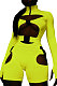 LemonYellow Women Club Wear Hollow Out Solid Color Buckle Long Sleeve Sexy Romper Shorts Q940-6