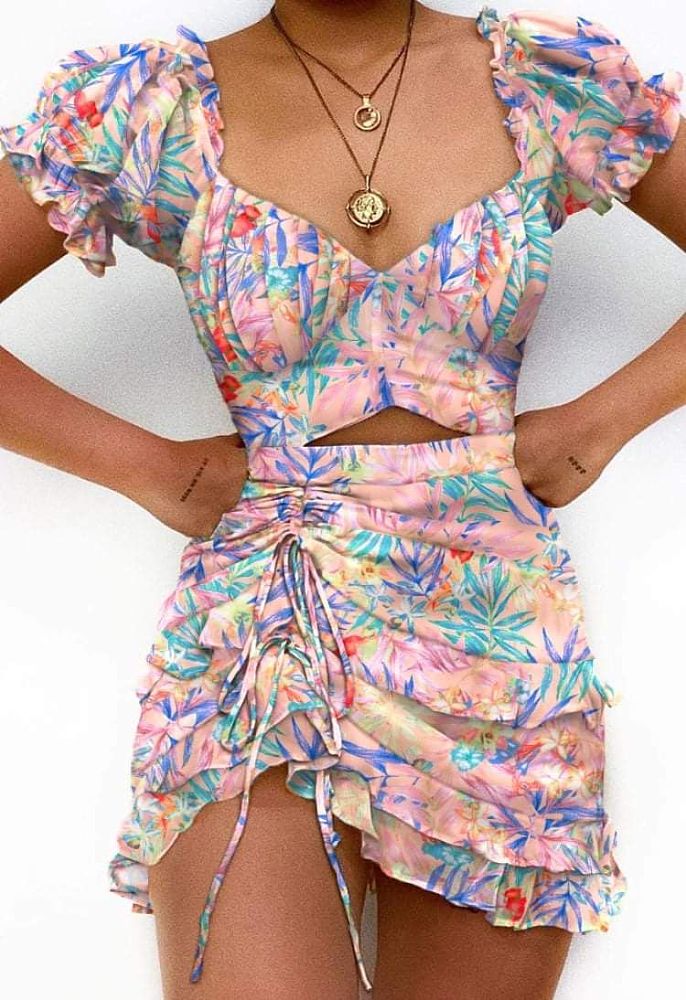 Printing Women Pleated Dress HDZ1270