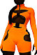Orange Women Club Wear Hollow Out Solid Color Buckle Long Sleeve Sexy Romper Shorts Q940-4
