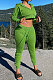 Green Women Hoodies Zipper Crop Cardigan Drawsting Pants Sets FWB21ST481