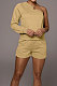 Khaki Modest Autumn One Sleeve Oblique Shoulder Top Drawsting Shorts Casual Sets FH157-5