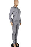 Gray Autumn Winter Long Sleeve Hoodie Jumper Ruffle Pants Sport Sets E8509-1