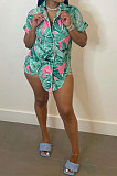 Yellow Women Fashion Printing Irregular Bandage Shorts Sets OMY80038-2