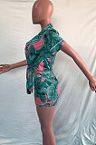 Yellow Women Fashion Printing Irregular Bandage Shorts Sets OMY80038-2