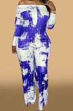 Yellow Women Fashion Casual High Waist Long Pants Printing Jumpsuit OMY80050-1