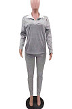 Silver Autumn Women Long Sleeve Lapel Neck Jumper Pencil Pants Loose Casual Sets TK6195-3