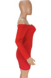 Red Women Sexy Solid Color Strapless Pin Mini Dress ANK06022-1