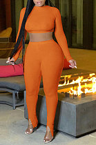 Euramerican Women Autumn Winter Backless Shirred Detail Ribber Split Pure Color Club Casual Pants Sets HAA9093-1