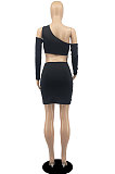 Orange Autumn New Long Sleeve Oblique Shoulder Hollow Out Mini Dress DR88121-1