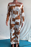 Blue Women Fashion Casual High Waist Long Pants Printing Jumpsuit OMY80050-2
