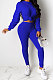 Blue Women Pure Color Long Sleeve Round Collar Fashion Sport Pants Sets AMM8191-4