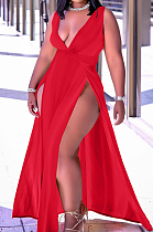 Red Sexy Wholesal Sleeveless Deep V Neck Personality Slim Fitting Long Dress WA7205-1