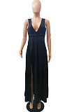 Black Sexy Wholesal Sleeveless Deep V Neck Personality Slim Fitting Long Dress WA7205-2