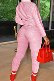 Silver Autumn Women Long Sleeve Lapel Neck Jumper Pencil Pants Loose Casual Sets TK6195-3