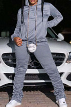 Gray Autumn Winter Long Sleeve Hoodie Jumper Ruffle Pants Sport Sets E8509-1