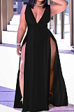 Blue Sexy Wholesal Sleeveless Deep V Neck Personality Slim Fitting Long Dress WA7205-3