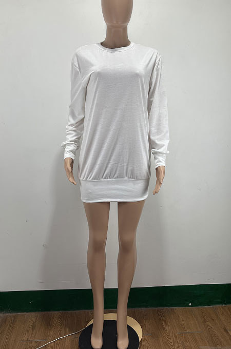Yellow Euramerican Women Pure Color Long Sleeve Round Collar Loose Waist Mini Dress AMM8365-3