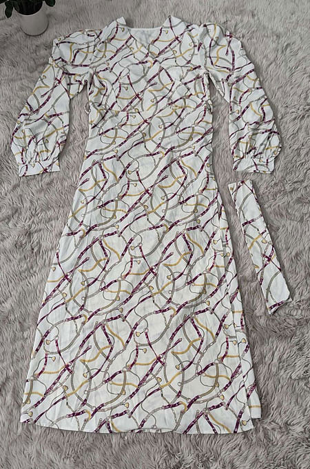 Euramerican Women Long Sleeve Printing Swing Split Long Dress YZ2458