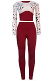 Black Euramerican Fshion Casual Crop Round Collar Long Sleeve Color Matching Pants Sets KF232-3