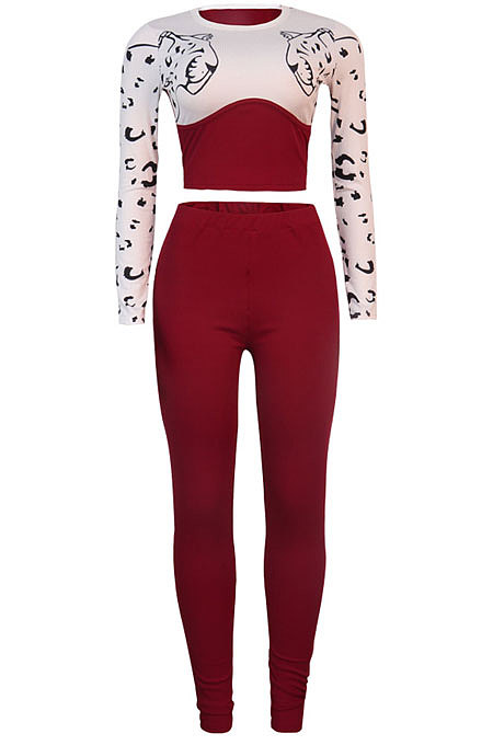 Black Euramerican Fshion Casual Crop Round Collar Long Sleeve Color Matching Pants Sets KF232-3