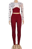 Yellow Euramerican Fshion Casual Crop Round Collar Long Sleeve Color Matching Pants Sets KF232-2