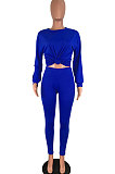 Gray Women Pure Color Long Sleeve Round Collar Fashion Sport Pants Sets AMM8191-2