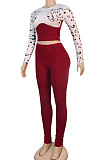 Black Euramerican Fshion Casual Crop Round Collar Long Sleeve Color Matching Pants Sets KF232-3