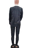 Silver Autumn Women Long Sleeve Lapel Neck Jumper Pencil Pants Loose Casual Sets TK6195-3