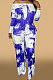 Blue Women Fashion Casual High Waist Long Pants Printing Jumpsuit OMY80050-2