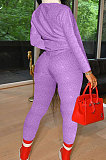 Silver Autumn Women Long Sleeve Lapel Neck Jumper Pencil Pants Loose Casual Sets TK6195-3
