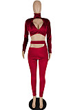 Black Pleuche Women Long Sleeve Strapless High Waist Bodycon Pants Sexy Two-Piece E8551-1