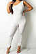 White Women Oblique Shoulder Condole Belt Eyelet Bandage Pure Color Bodycon Jumpsuits LD81045-2
