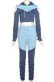 Wholesal New Contrast Color Spliced Long Sleeve Zipper Hoodie Sweat Pants Casual Sets SX05763
