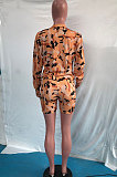 Yellow Women Fashion Casual Camo Printing Tanks Coat Three Pieces OMY80052-1